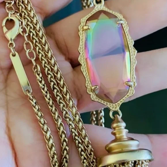 EUC [Kendra Scott] Everly Gold-Tone Iridescent Long Pendant Tassel Necklace - Picture 4 of 14